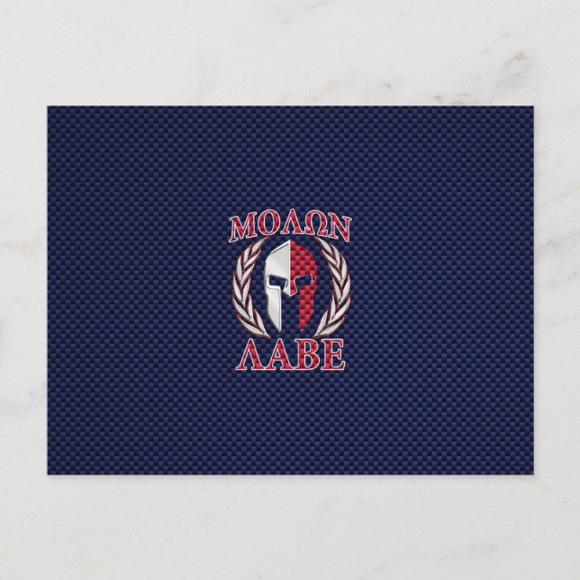 Molon Labe Warrior Mask Blue Carbon Fibre Print Postcard (Front)