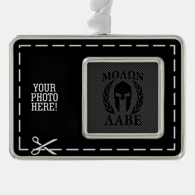 Molon Labe Warrior Mask Laurels Carbon Fibre Like Silver Plated Framed Ornament (Front)