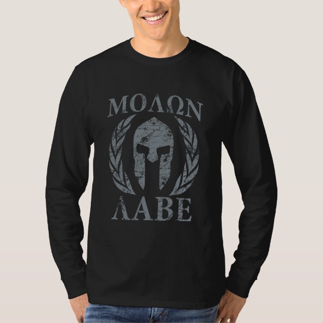 Molon Labe Warrior Mask Laurels on Black T-Shirt (Front)
