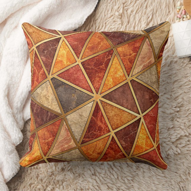 Molten Amber and Crimson Geometric - Marble Mosaic Cushion (Blanket)