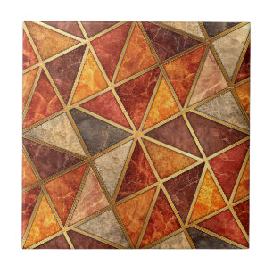 Molten Amber and Crimson Geometric - Marble Mosaic Tile