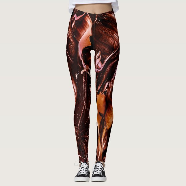 Molten Copper Splash, Dark Orange & Peach Abstract Leggings (Front)