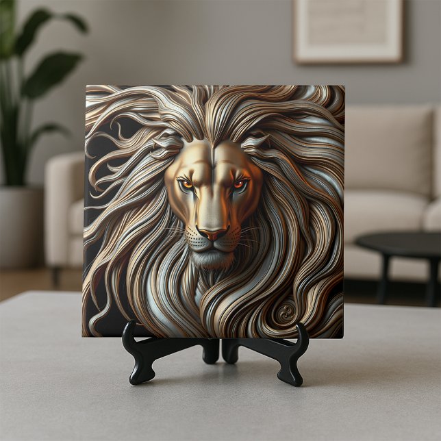 Molten Gold and Silver Metallic Majestic Lion Head Tile (Creator Uploaded)