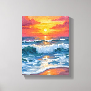 Molten Horizon   Ocean Waves Sunset Watercolor Canvas Print