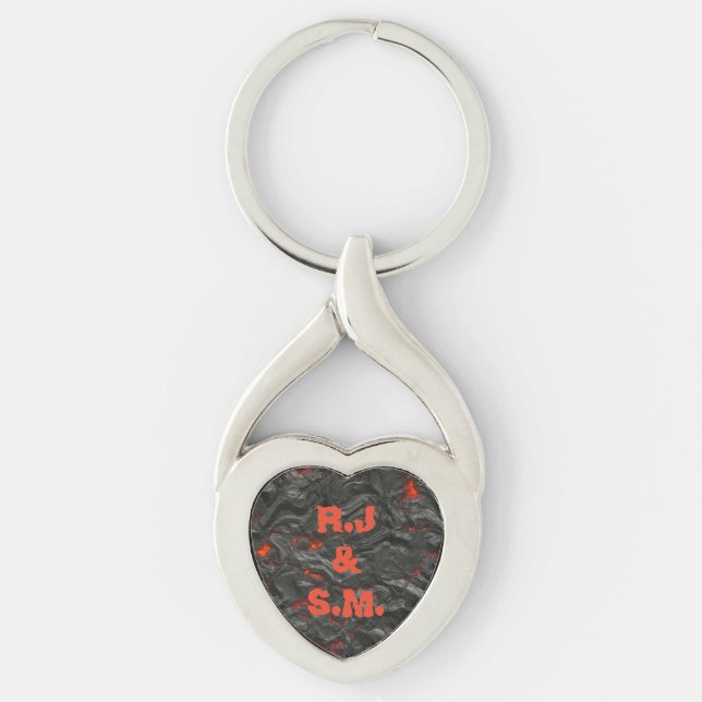 Molten lava volcano black and red heart key ring (Front)