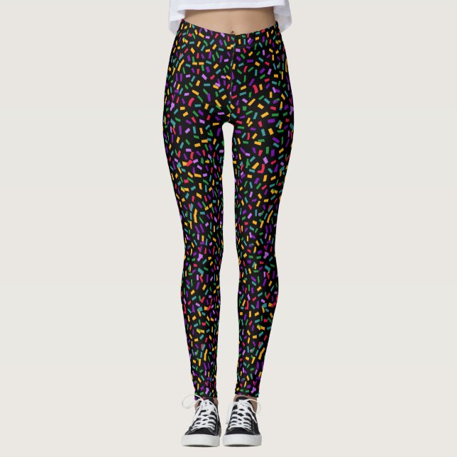 molticolored confetti on black mardi gras leggings (Front)