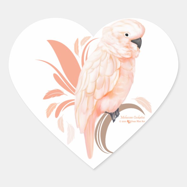 Moluccan Cockatoo Heart Sticker (Front)