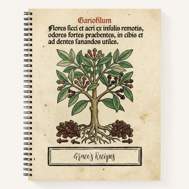 Moluccan Nail Clove Mediaeval Botanical Recipe Notebook (Front)