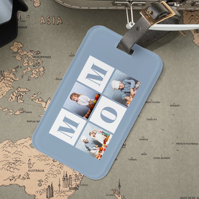 Mom 3 Photo Collage Dusty Blue Luggage Tag (Creator Uploaded)