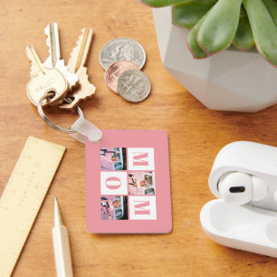Mom 3 Photo Collage Pink Key Ring