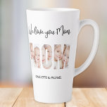 Mom 3 Photos Cutout Letters Latte Mug<br><div class="desc">Your Mom will be delighted with this charming keepsake photo latte mug featuring the word MOM as photo cutouts. 
It is easily customizable with your photos and names. Makes a wonderful gift for Mother's Day or her birthday.</div>