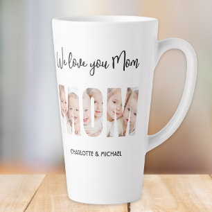Mom 3 Photos Cutout Letters Latte Mug