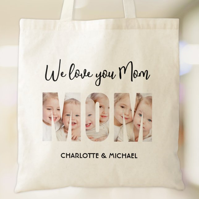 Mom 3 Photos Cutout Letters Tote Bag (Creator Uploaded)