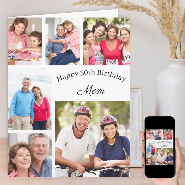 Mom 6 Photo Collage Any Age Big Happy Birthday Card (Creator Uploaded)