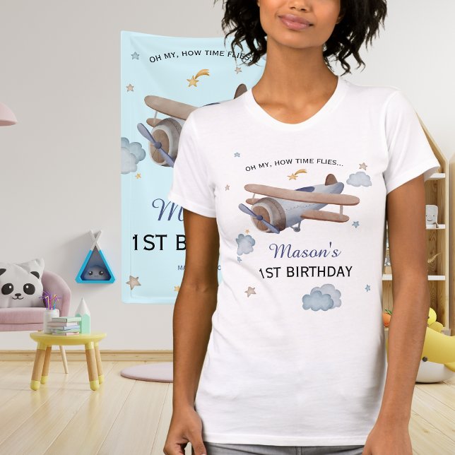 Mom Airplane Time Flies 1st Birthday T-Shirt (Creator Uploaded)