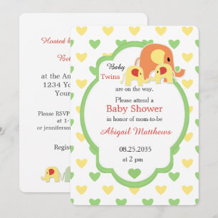 Mom and Baby Twins Elephant Shower Invitation
