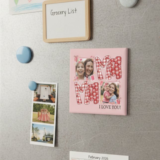 Mom and Child Valentine Pink Red Plaid Hearts Magnet (Creator Uploaded)