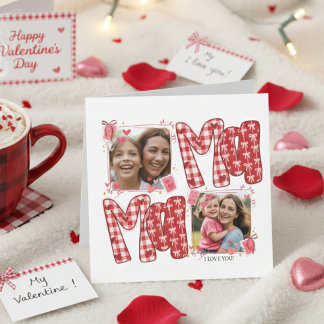 Mom and Child Valentine Red Plaid Love Hearts Invitation