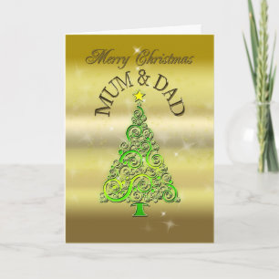 Mom and Dad, a gold effect Christmas card