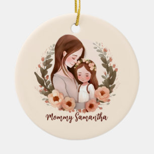 Mom and Daughter with Rose Wreath 2 Ceramic Tree Decoration