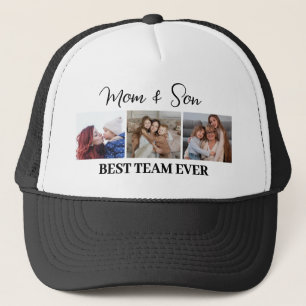 Mom and Son Best Team Ever Custom 3 Photos Trucker Hat