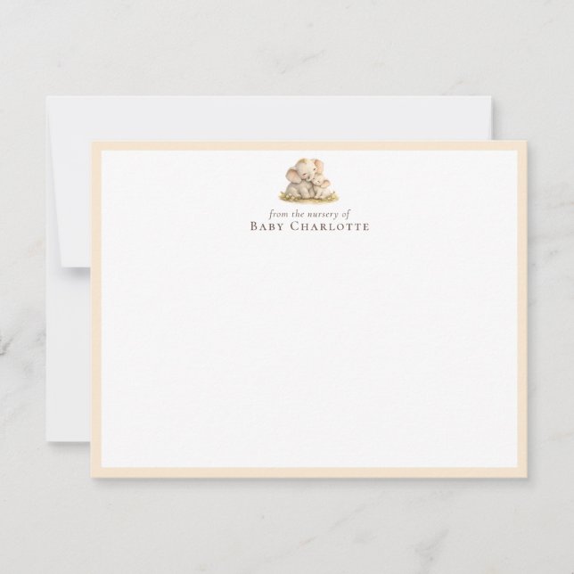 Mom & Baby Elephant Nursery Note Card Personalized (Front)