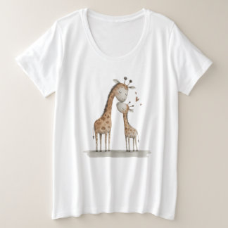 Mom & Baby Giraffe Cute Illustration Plus Size T-Shirt