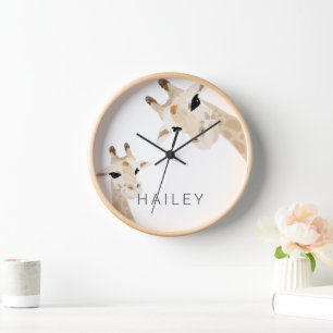 Mom & Baby Giraffe Name Nursery Kids' Room Clock