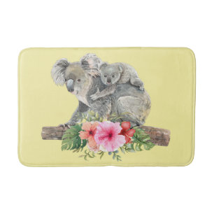 Mom & Baby Koala Bears Cute Watercolor Bath Mat