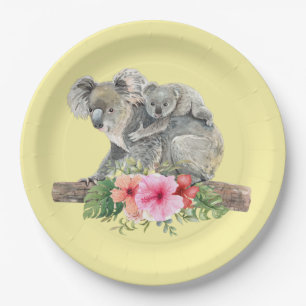 Mom & Baby Koala Bears Cute Watercolor Paper Plate