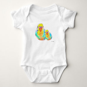 Mom & baby Pretty Budgerigar parakeet bird cute Baby Bodysuit