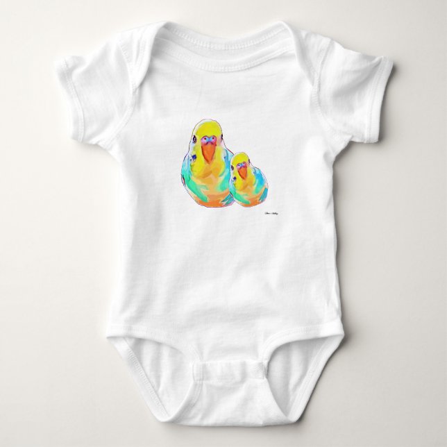 Mom & baby Pretty Budgerigar parakeet bird cute Bodysuit (Front)