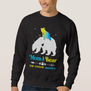 Mom Bear Down Syndrome Awareness Blue Yellow Ribbo Sweatshirt