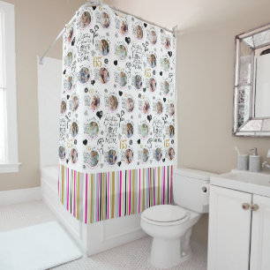 Mom Birthday Photo Collage Keepsake Typography Shower Curtain