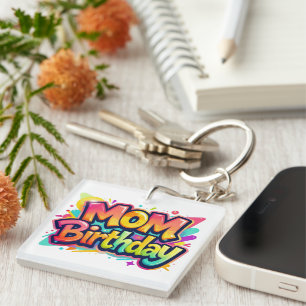 Mom Birthday Rainbow Graffiti Gift for Mother Key Ring