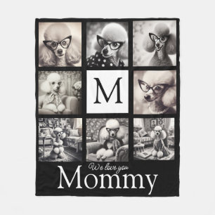 Mom Black and White 8 Photo Collage Fleece Blanket