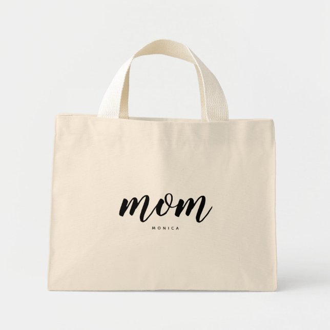 Mom Black and White Minimalist Mini Tote Bag (Front)