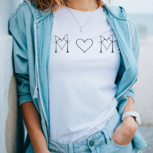 MOM- Cat with Heart Minimalist Line Art T-Shirt