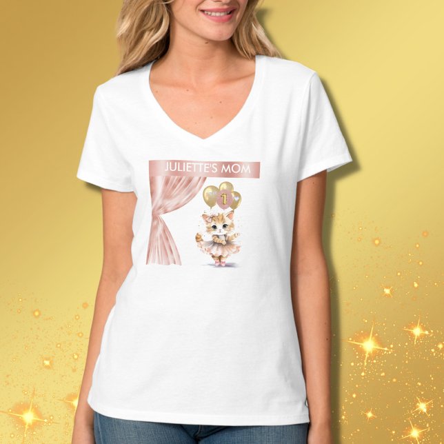 MOM Charming Ballerina Cat 1st Birthday Girl Name T-Shirt (Creator Uploaded)
