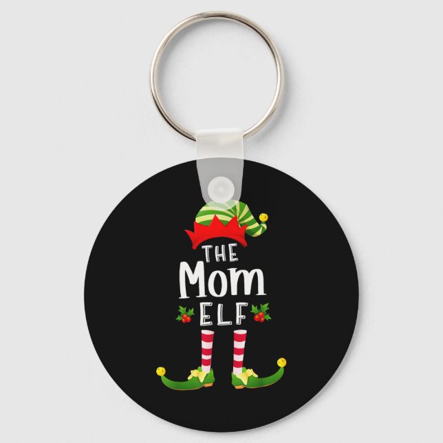 Mom Christmas Elf Matching Pajama X-mas Party  Key Ring (Front)