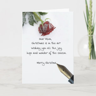 Mom christmas letter on snow rose paper holiday card