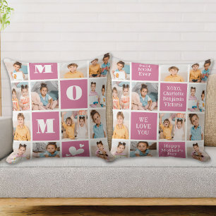 MOM Custom 12 Photo Collage Chic Pink Mother's Day Cushion