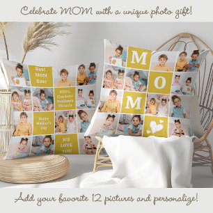 MOM Custom 12 Photo Collage Modern Marigold Yellow Cushion