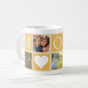 Mom Custom 5 Photos Hearts Yellow Coffee Mug