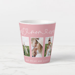 Mom cute modern script multi photo gift pink girly latte mug
