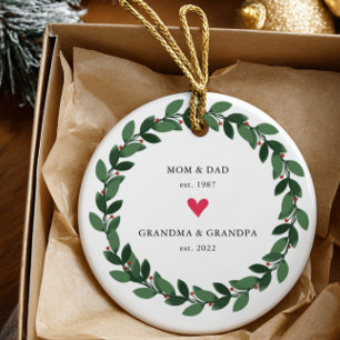 Mom Dad   Grandma Grandpa Year Est.  Ceramic Ornam Tree Decoration