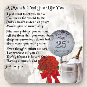 Mom & Dad Poem -  25th Wedding Anniversary Coaster