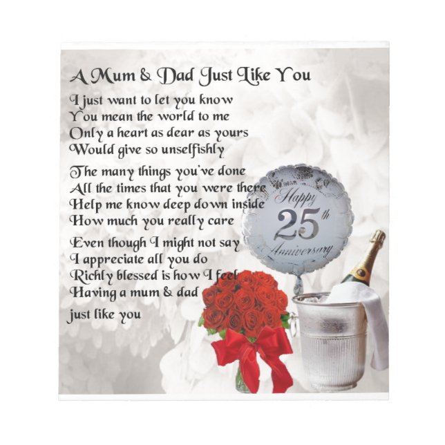 Mom & Dad Poem -  25th Wedding Anniversary Notepad (Front)