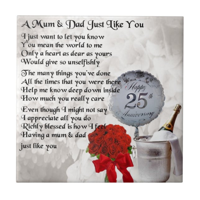 Mom & Dad Poem -  25th Wedding Anniversary Tile (Front)
