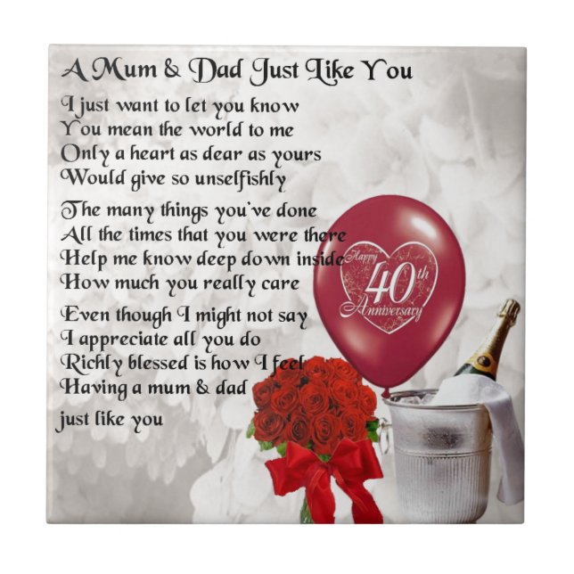 Mom & Dad Poem - 40th Wedding Anniversary Tile (Front)